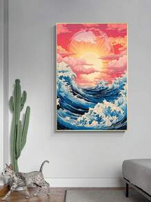 日落與海浪diy鑽石繪畫,diy家居裝飾手工藝吊飾十字繡全鑽圓形鑽石繪畫,創意卡通刺繡禮品定制 - 彩色 - 查看 4