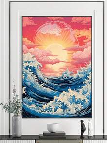 日落與海浪diy鑽石繪畫,diy家居裝飾手工藝吊飾十字繡全鑽圓形鑽石繪畫,創意卡通刺繡禮品定制 - 彩色 - 查看 3