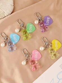1套5个亚克力可爱熊和心形钥匙扣汽车配件女士钥匙链饰品可爱物品 - 彩色 - 查看 2