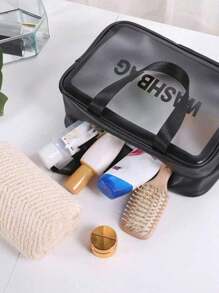 Large Capacity Waterproof Makeup Storage Bag With Clear Portable Design And Double Handles - Perfect For Organizing Cosmetics And Toiletries Make Up Bag - Black - View 3