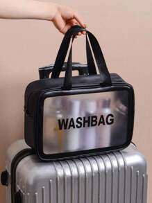 Large Capacity Waterproof Makeup Storage Bag With Clear Portable Design And Double Handles - Perfect For Organizing Cosmetics And Toiletries Make Up Bag - Black - View 2