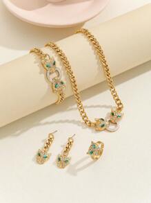 Ensemble De Bijoux En Acier Inoxydable Plaqué Or 18k Avec Tête De Léopard, 5 Pièces