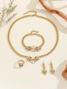 Ensemble De Bijoux En Acier Inoxydable Plaqué Or 18k Avec Tête De Léopard, 5 Pièces
