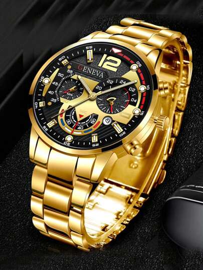 1 Stück/Set Herren Quarzuhr mit Drei-Augen-Zifferblatt und weißem Armband, geeignet für tägliches Outfit, Geburtstag, Geschenk für Männer, Jahrestag, Singles Day, Halloween, ohne Geschenkbox