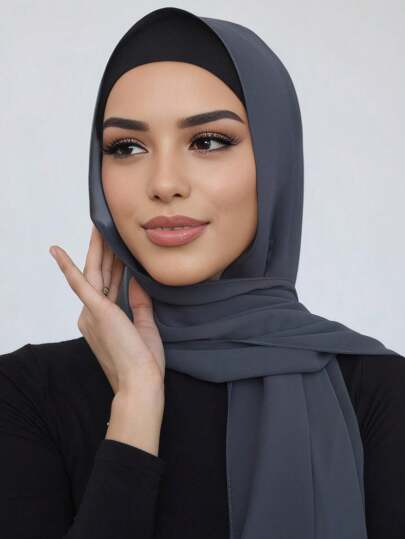 1 قطعة إكسسوارات العباءة ، وشاح مبطن بالشيفون ذو لون أحادي باللؤلؤ الزائف بطول مناسب للاستخدام اليومي العادي كعصابة للرأس، حجاب ناعمرمضان