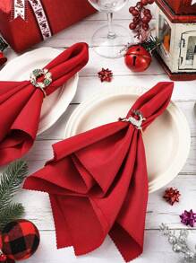 8入組混合裝包括4個聖誕餐巾環和4條紅色餐巾-適用於聖誕節桌面裝飾、晚宴派對