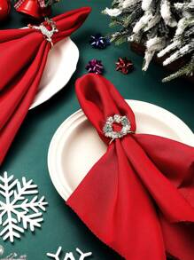 8入組混合裝包括4個聖誕餐巾環和4條紅色餐巾-適用於聖誕節桌面裝飾、晚宴派對