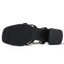 Women's Slingback Heeled Sandals Corss Straps Open Toe Strappy Low Block Heel Sandals - 黑色 - 查看 6