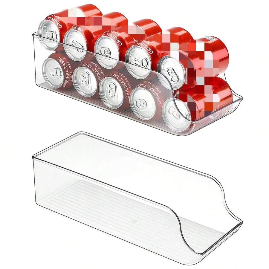 1pc Refrigerator Can Jellies Dispenser Organizer Transparent Plastic Rack For Standard Cans In Freezer , Kitchen Gadget - White - View 1