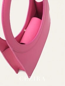 CEZIRA 純色小眾極簡風格大圓手柄pu皮革手提斜挎袋,女士約會購物禮物必備 - 粉色 - 查看 8