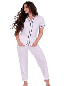 Kit 3 Pijamas Americano Gola V Inverno Amamentação com Botões