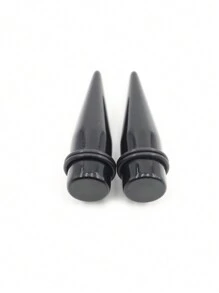 2 Pieces BLACK Color Cone Shaped Ear Expander Ear Taper Plug Stretcher Expander Gauge Acrylic Piercings 6mm-20mm - Black - View 4