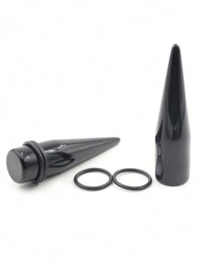 2 Pieces BLACK Color Cone Shaped Ear Expander Ear Taper Plug Stretcher Expander Gauge Acrylic Piercings 6mm-20mm - Black - View 5