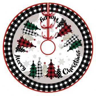 1 件装圣诞树裙，黑白格子图案，雪花和字母印花，圣诞家居装饰，最佳礼物，圣诞装饰，房间装饰，冬季圣诞装饰，家居圣诞礼物，圣诞装饰