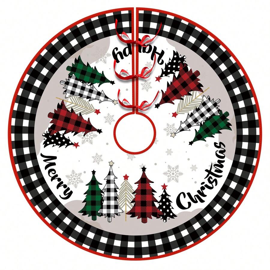 1 件装圣诞树裙，黑白格子图案，雪花和字母印花，圣诞家居装饰，最佳礼物，圣诞装饰，房间装饰，冬季圣诞装饰，家居圣诞礼物，圣诞装饰 - 彩色 - 查看 1