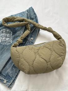 Baobao女新款韩版小众设计单肩斜挎包羽绒包大容量菱格饺子包 - 綠色 - 查看 5