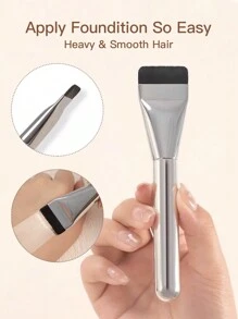 1支超薄平頭化妝刷,適用於粉底、遮瑕、面膜等 - 銀色 - 查看 1