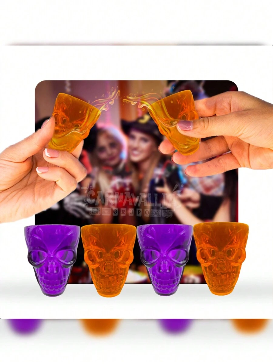 4 Caballitos Tequileros Shots Vaso Halloween Cráneo Calavera - Multicolor - Ver 1