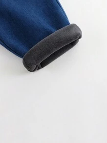 女童休闲时尚保暖牛仔胡萝卜裤，冬季