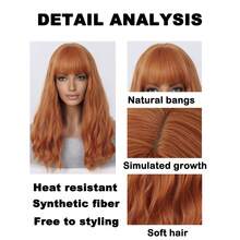 适合各种肤色的最佳铜色发色，波浪卷发，20英寸齐肩长，带刘海，女士合成假发，适合日常派对度假，自然时髦简约街头风格，万圣节圣诞节服装，耐热假发