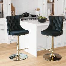 2/4/6 Piece Set Adjustable Swivel Bar Stools, Dining Bar Chairs With Velvet Tufted Back, Metal Base, Footrest For Home Bar, Dining Room, Kitchen Island. - Black-gold - View 1