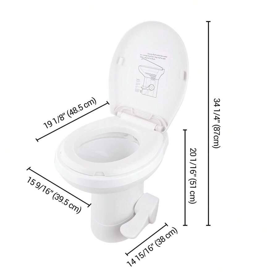 Gravity Flush Toilet RV Toilet Foot Pedal Flush HDPE 20" High Profile