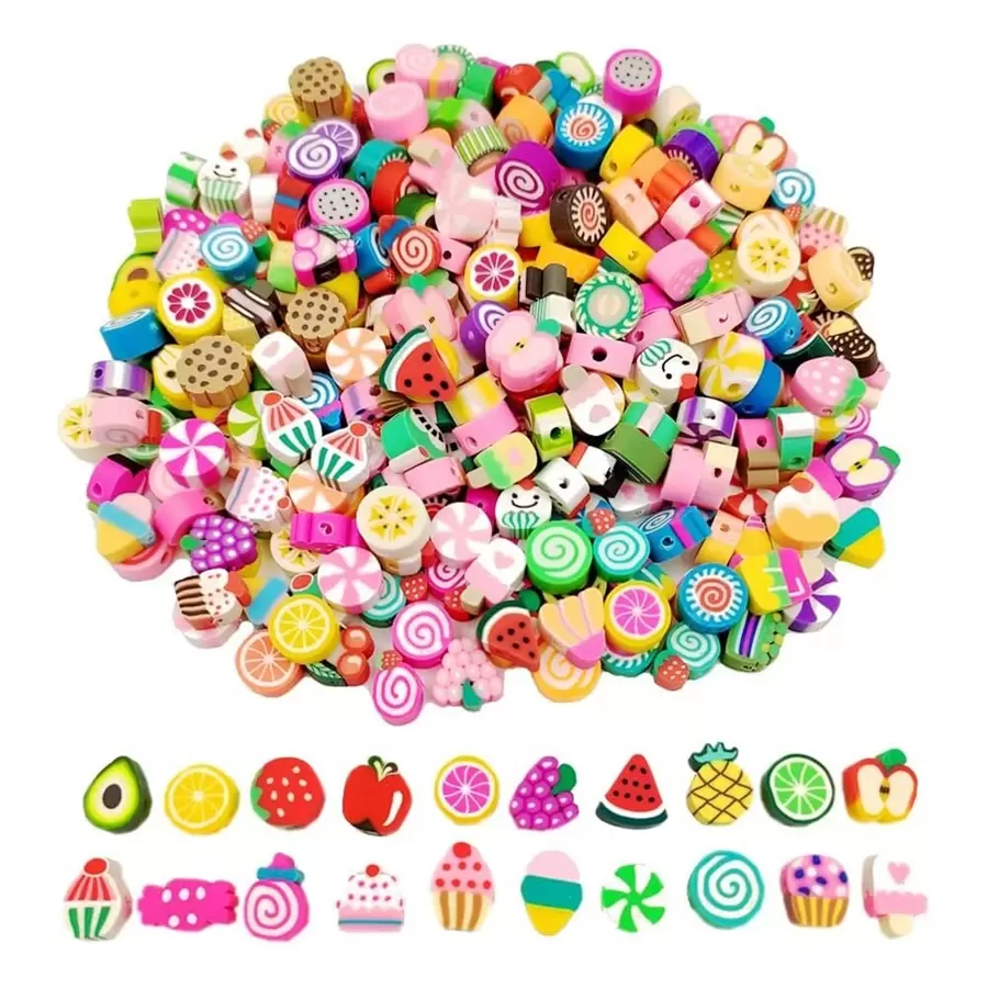100pcs Fruit Clay Beads-Mixed Candy Polymer Clay Beads Charms for Bracelet Necklace Earrings Jewelry Making Knit - Multicolor - View 1
