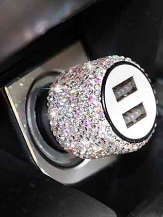 New Bling USB Car Charger Dual Port Fast Adapter Pink Car Decor Car Styling Diamond Car Accessories Interior For Woman