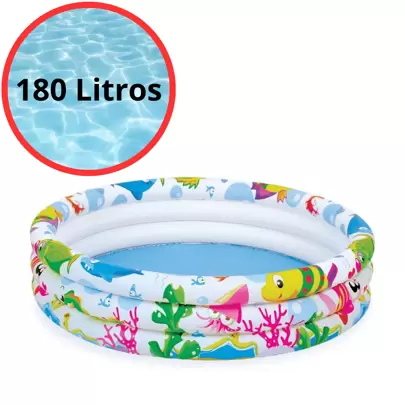 Piscina Infantil Inflável 180 Litros Colorida Praia Verão Fundo Do Mar Água e Bolinhas