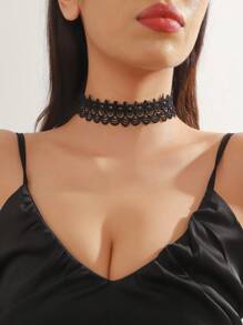 1pc Lace Choker Necklace - Black - View 1