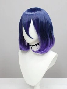 1入組女性動漫遊戲角色cosplay假髮,淡藍色和紫色漸變的直髮13.8英寸帶瀏海合成髮假髮,附帶網帽,適用於動漫配件、化妝舞會、萬聖節、聖誕節、節日派對和嘉年華活動等 - 漸層 - 查看 2