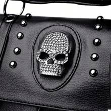 Goth Gothic 1pc Lady Skull & Rivet Decorated Flip Over Handbag With Detachable Shoulder Strap, Multi-Use Crossbody Bag, Perfectly Matching With Halloween Costumes Women
