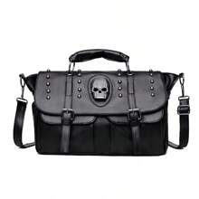 Goth Gothic 1pc Lady Skull & Rivet Decorated Flip Over Handbag With Detachable Shoulder Strap, Multi-Use Crossbody Bag, Perfectly Matching With Halloween Costumes Women