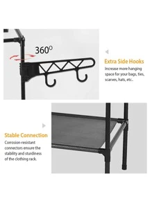 Simple Clothes Rack, Multifunction Clothes Organizer, Buildable Closet Wardrobe, Metal Closet Includes Four Floors Of Storage Space, Can Store Clothes, Hat, Shoe - الأسود - مشاهدة 6