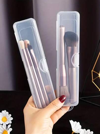 4 Pcs Transparent Desktop Organizer Boxes, Flip-Top Design For Easy Access And Organization, Dust-Proof Travel Storage Boxes For Makeup Brushes, Cutlery, Beauty Tools (One Size Fits All)