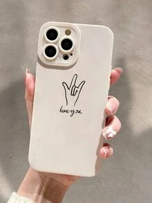 1pc Oil Spray Silicone White Anti-fall Camera Protection Tpu Love Gesture Compatible With Iphone Case - White - View 1