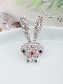 1 Pieza Broche De Conejito Simple De Moda Con Decoración De Estrás - Plateado - Ver 1