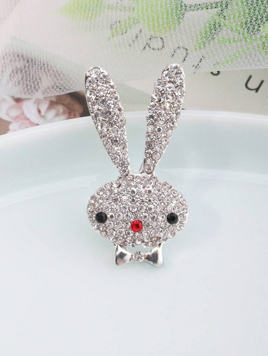 1 Pieza Broche De Conejito Simple De Moda Con Decoración De Estrás - Plateado - Ver 1