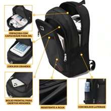Mochila Bolsa Mala Reforçada Notebook Impermeável S/Cabo Unisex - Preto - Visão 6
