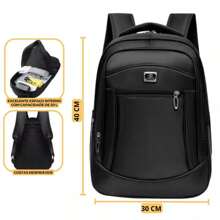 Mochila Bolsa Mala Reforçada Notebook Impermeável S/Cabo Unisex - Preto - Visão 8