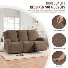 3 Pieces Recliner Sofa Covers, Stretch Reclining Couch Covers For 1, 2 & 3 Seat, Sofa Slipcovers Stripe Jacquard Recliner Covers Furniture Protector Covers With Elastic Bottom For Kids, Pets - Cà phê nhẹ - Xem 5