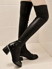 女式彈性過膝靴,秋冬時尚,塑形效果,韓國風格 - 黑色 - 查看 3