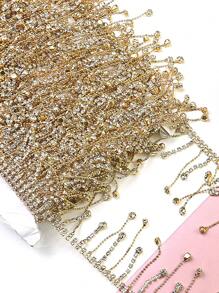 Chuỗi đá Rhinestone thủ công DIY, Chuỗi tua rua cho múa bụng, trang phục sân khấu, đồ trang trí cho quần áo, giày dép và mũ/Chiều dài: 30-182,88 Cm/Chiều rộng: 5-5,5 Cm - Vàng - Xem 4