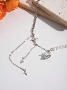 1pc And Fashionable Stainless Steel Pendant Butterfly Necklace - Multicolor - View 8