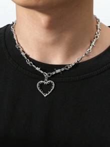 Collar con abalorio de corazón para hombre a la moda y popular, material de aleación de estilo Punk Hip Pop para regalo de joyería y para un aspecto elegante - Plateado - Ver 4