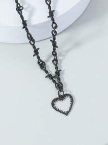 Collar con abalorio de corazón para hombre a la moda y popular, material de aleación de estilo Punk Hip Pop para regalo de joyería y para un aspecto elegante - Plateado - Ver 2