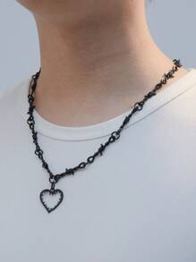 Collar con abalorio de corazón para hombre a la moda y popular, material de aleación de estilo Punk Hip Pop para regalo de joyería y para un aspecto elegante - Plateado - Ver 3