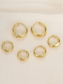 3 pares de pendientes de aro geométricos redondos y abiertos de moda europeos y americanos con círculos y estrellas de aleación de cobre, para mujeres, regalo para festivales y uso diario