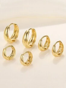 3 pares de pendientes de aro geométricos redondos y abiertos de moda europeos y americanos con círculos y estrellas de aleación de cobre, para mujeres, regalo para festivales y uso diario
