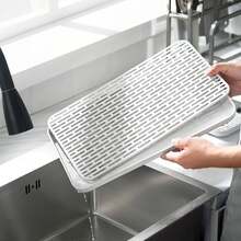 1pc Double Layer Plastic Dish Rack With Drain Tray For Storage Of Tableware, Fruits And Bowls - White - View 1